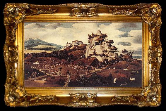 framed  Jan Mostaert Landscape with an Episode from the Conquest of America or Discovery of America, ta009-2